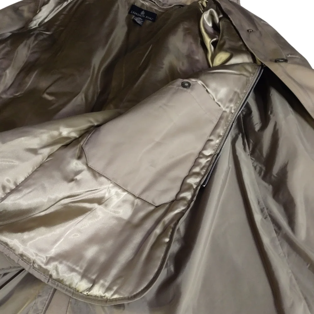 London Fog Men's Beige Double Breasted Belt Removable Liner Trench Coat Size 44